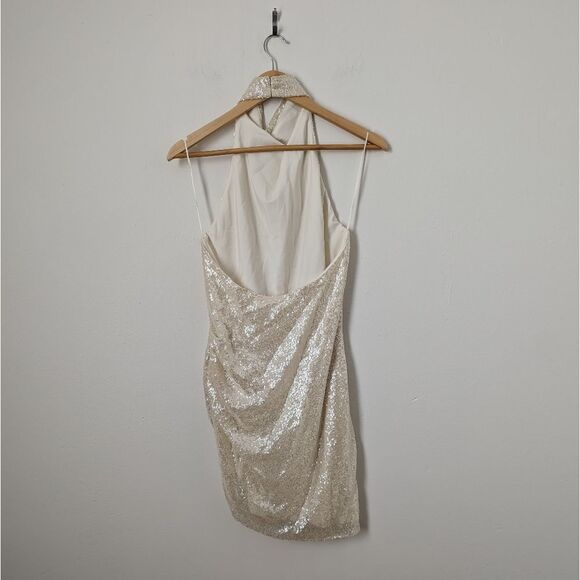 Amanda Uprichard cream ivory Aurora Samba sequin mockneck halter mini dress - Picture 5 of 6